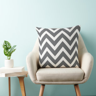Modern Charcoal Grey and White Chevron Stripes Cushion