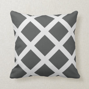 Modern Charcoal Grey and White Criss Cross Stripes Cushion