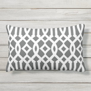 Modern Charcoal Grey and White Trellis Outdoor Cushion