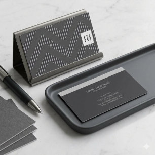 Modern Charcoal Grey Chevron Geometric Pattern Business Card