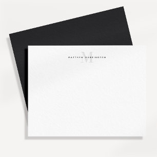 Modern charcoal grey monogrammed  stationery card