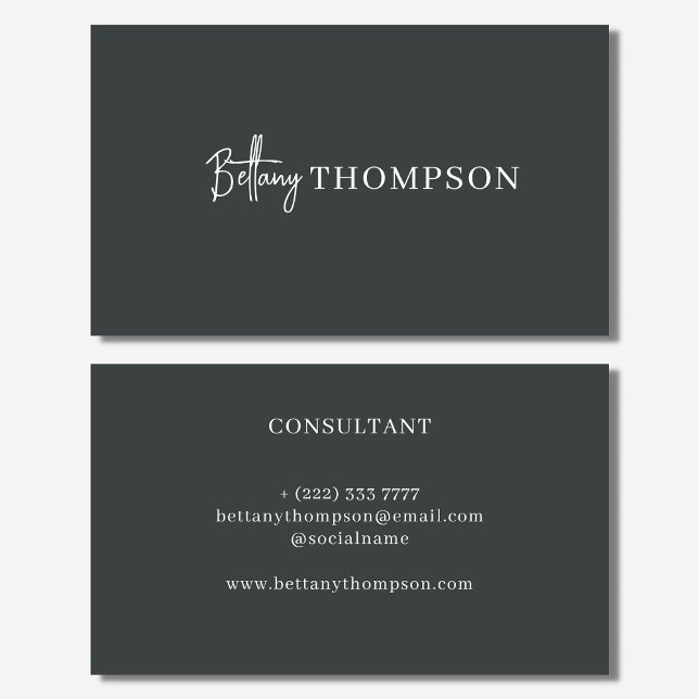 Modern Charcoal Grey & Script Monogram Chic Business Card (Creator Uploaded)