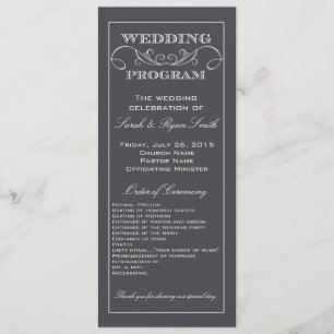 Modern Charcoal Grey Swirl Wedding Program Programme