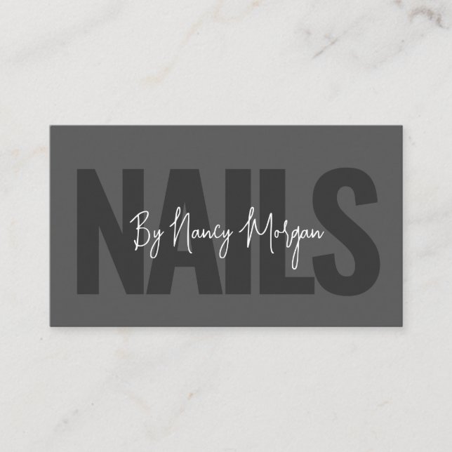 Modern Charcoal Grey Typography Nail Tech  Business Card (Front)