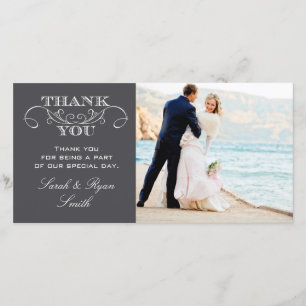 Modern Charcoal Grey Wedding Photo Thank You Cards