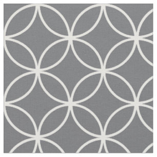 Modern Charcoal Grey White Circle Diamond Pattern Fabric