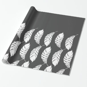 Modern Charcoal Grey & White Hand Drawn Feathers Wrapping Paper