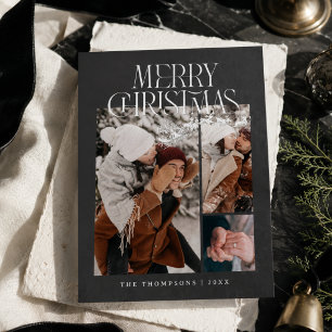 Modern Charcoal Minimalist Family Photo Christmas Foil Holiday Card