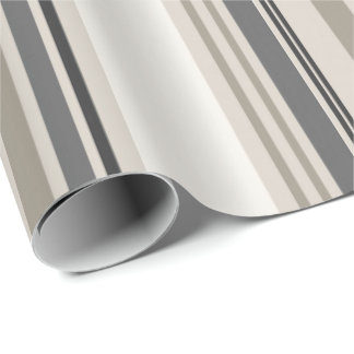 Modern Charcoal Neutral Stripe Linen Wrapping Paper