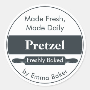 Modern Charcoal Pretzel Bakery Label Sticker
