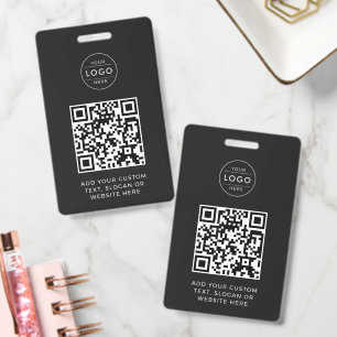 Modern Charcoal QR Code Custom Company Logo ID Badge