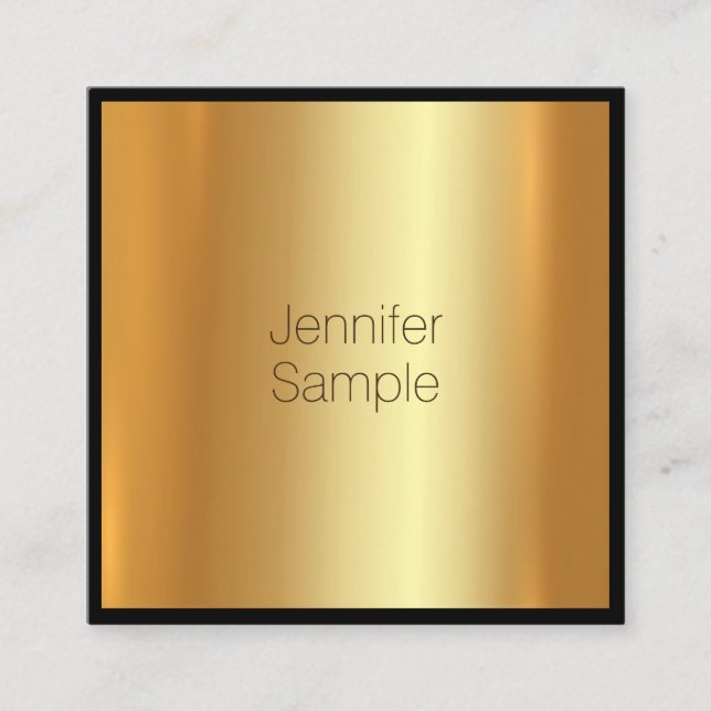 Modern Charming Glamourous Golden Fine Plain Square Business Card (Front)