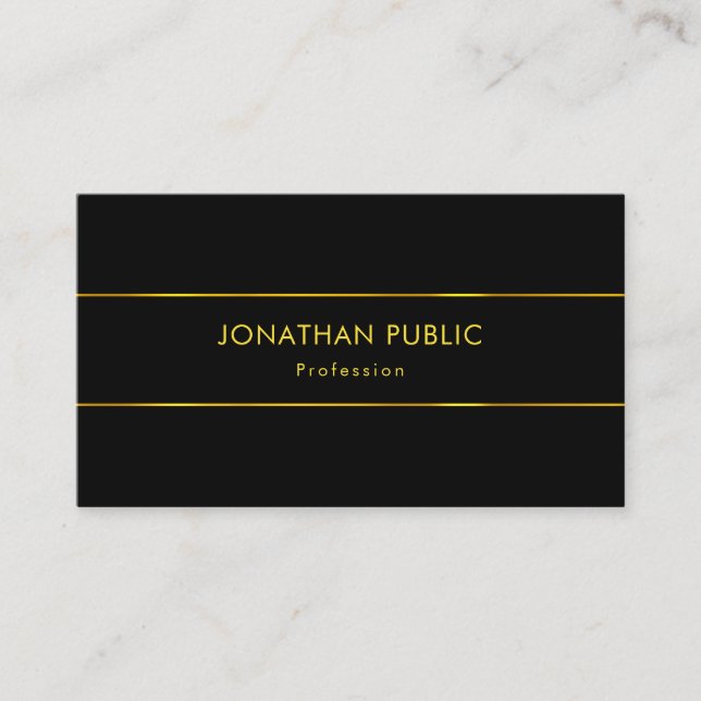 Modern Charming Top Elegant Black Gold Template Business Card (Front)