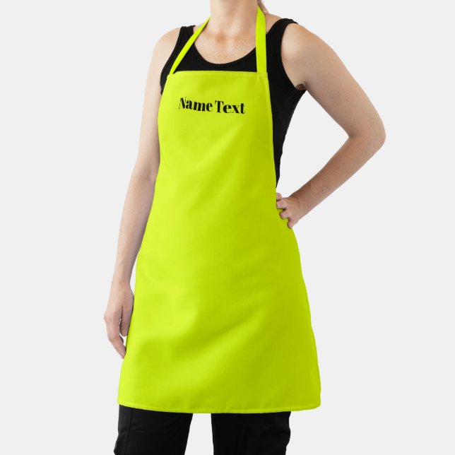 Modern chartreuse green custom name text bright apron (Insitu)