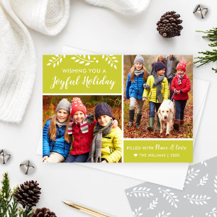 Modern Chartreuse Joyful Holiday Photo Collage
