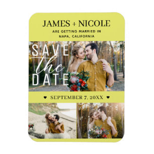 Modern Chartreuse Save the Date Wedding 3 Photos Magnet