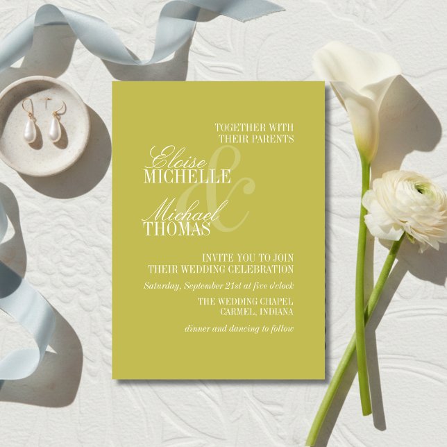 Modern Chartreuse Script Formal Wedding Invitation (Modern Script Sage Green Formal Wedding Invitation)