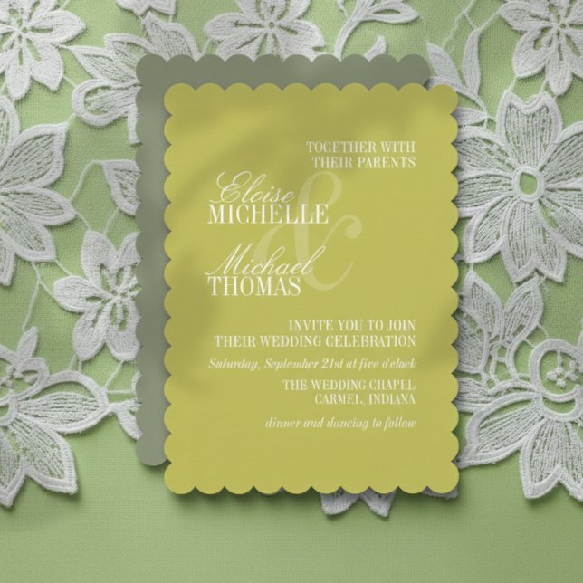 Modern Chartreuse Script Formal Wedding Invitation (Invite guest to your big day with this Modern Script Sage Green Formal Wedding Invitation! )