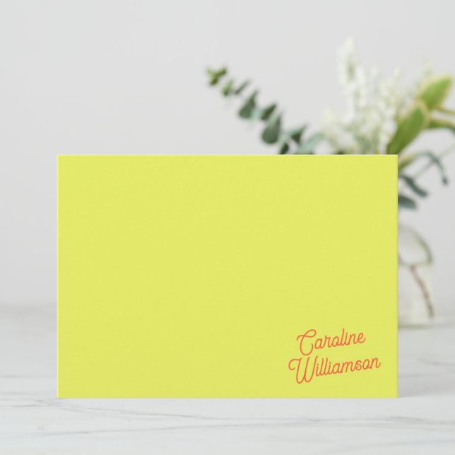 Modern Chartreuse Script Personalised Stationery Card (Standing Front)