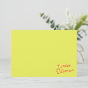 Modern Chartreuse Script Personalized Stationery Card