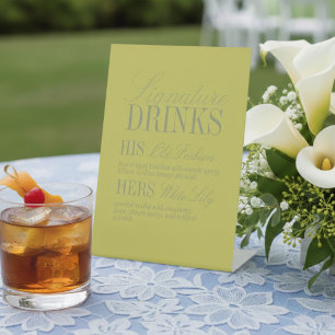 Modern Chartreuse Signature Drinks Wedding Pedestal Sign