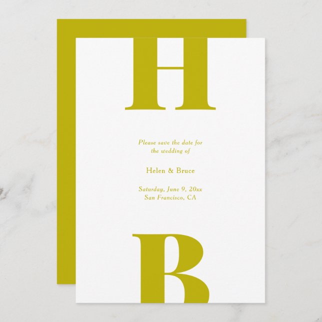 Modern Chartreuse Typography Monogram Wedding Save The Date (Front/Back)