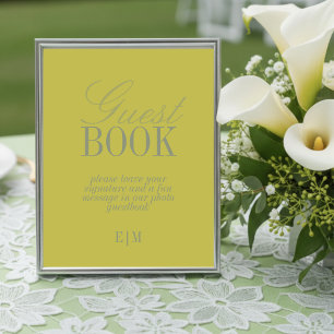 Modern Chartreuse Wedding Guest Book Paper Sign