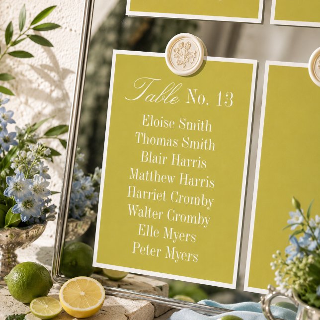 Modern Chartreuse Wedding Seating Chart Table Number (Modern Chartreuse Wedding Seating Chart Table Number)