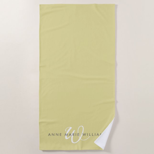 Modern Chartreuse White Script Monogram Beach Towel (Front)