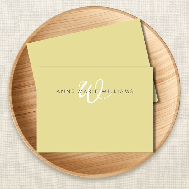 Modern Chartreuse White Script Monogram Card (Creator Uploaded)