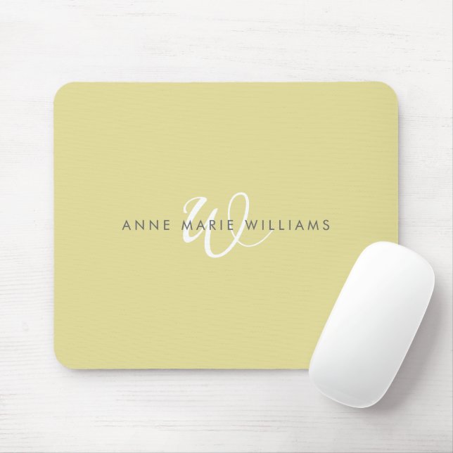 Modern Chartreuse White Script Monogram Mouse Mat (With Mouse)