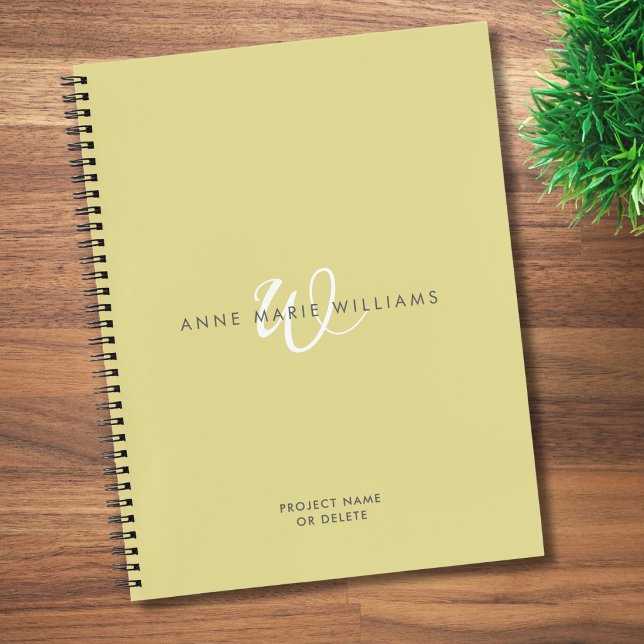 Modern Chartreuse White Script Monogram Notebook (Creator Uploaded)