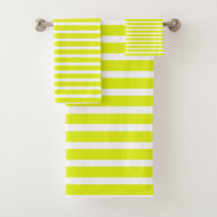 Modern Chartreuse White Stripes Pattern  Bath Towel Set