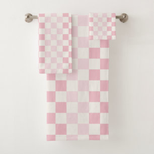Modern Check Blush Pink Chequerboard Pattern Bath Towel Set