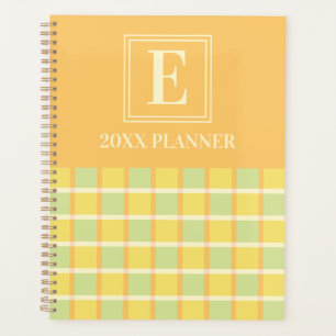 Modern Checker Green Yellow Orange Custom Monogram Planner