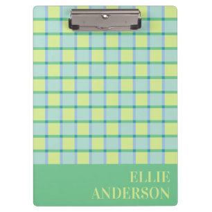 Modern Checker Pastel Blue Green Lime Custom Clipboard