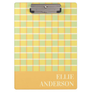 Modern Checker Pastel Green Yellow Orange Custom Clipboard