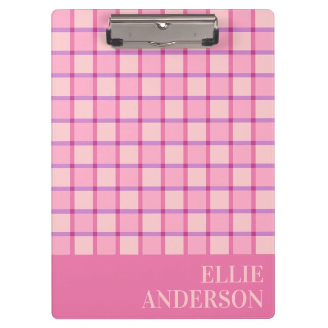 Modern Checker Pastel Pink Purple Custom Clipboard (Front)