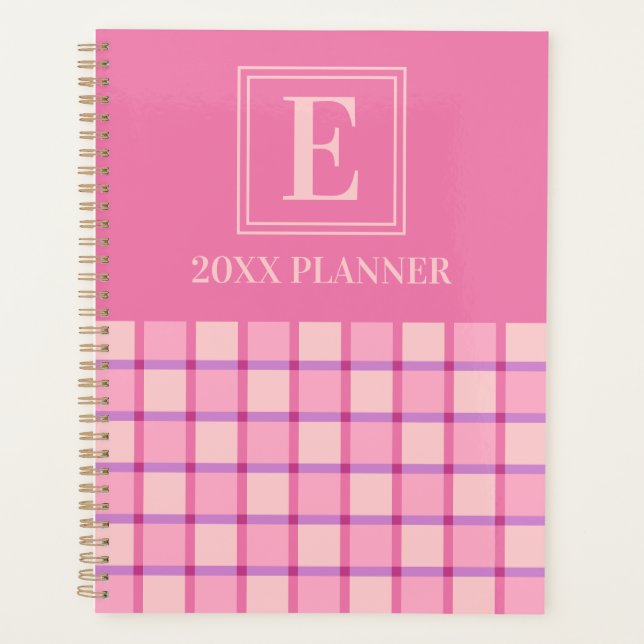 Modern Checker Pink Purple Custom Monogram Planner (Front)