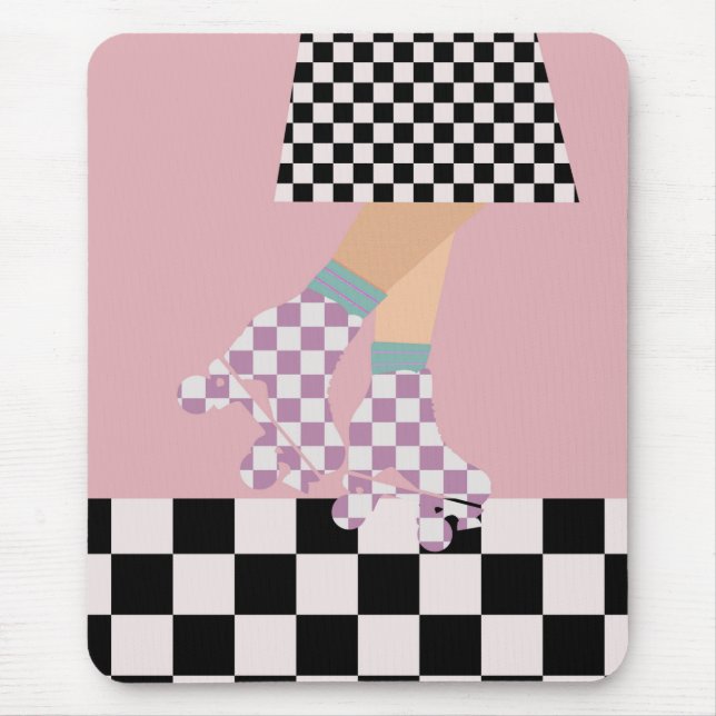 Modern Checkered Roller Skating Girl Art Checks    Mouse Mat (Front)