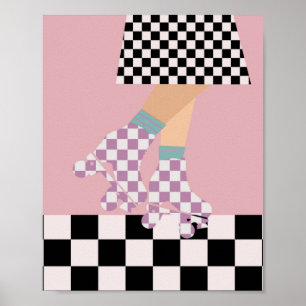 Modern Checkered Roller Skating Girl Art Checks Poster