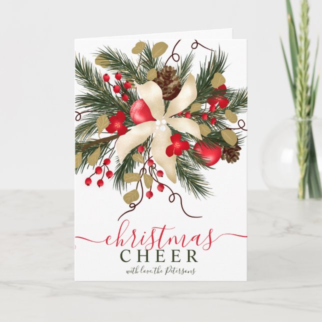 Modern Cheer Christmas floral watercolor 7 photos Card (Front)