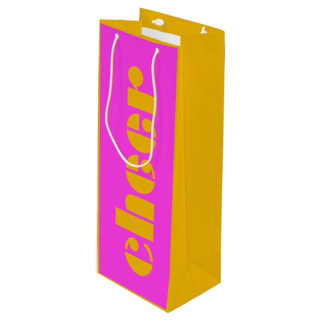 Modern Cheer Fuchsia Pink and Orange  Wine Gift Bag (Front Angled)