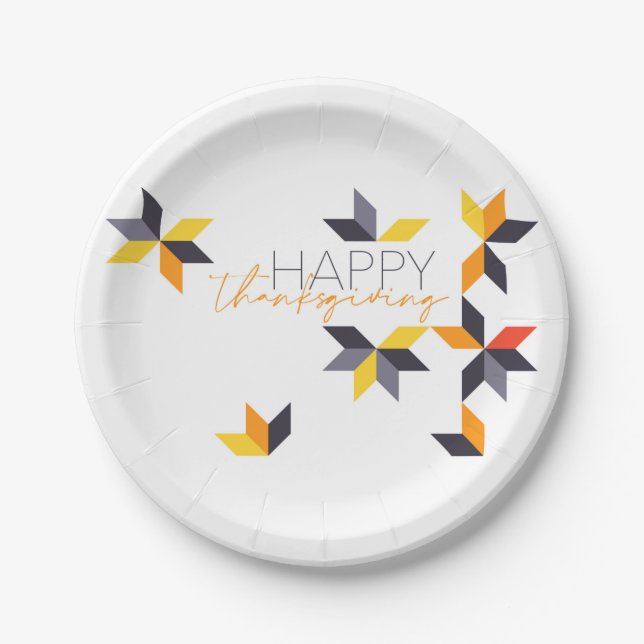 Modern, cheerful design of Happy Thanksgiving Paper Plate (Front)
