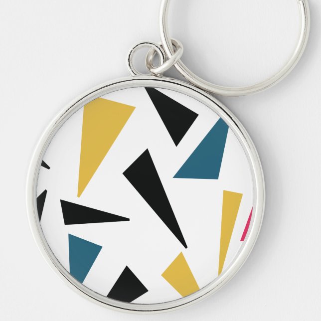 Modern, cheerful, fun, vibrant geometric pattern key ring (Front)