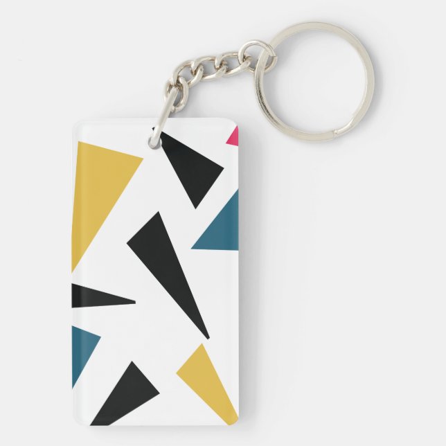 Modern, cheerful, fun, vibrant geometric pattern key ring (Back)