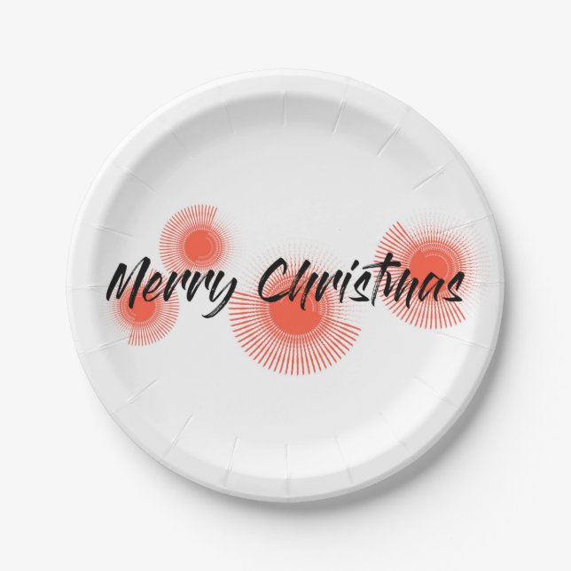 Modern, cheerful, playful design "Merry Christmas" Paper Plate (Front)