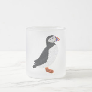 Modern cheerful puffin frosted glass coffee mug