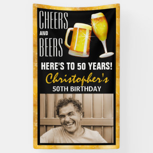 Modern Cheers & Beers Photo Birthday Party Door Banner
