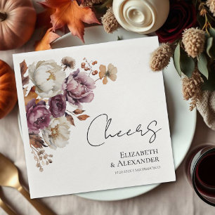 Modern Cheers Burgundy Floral Autumn Wedding Napkin